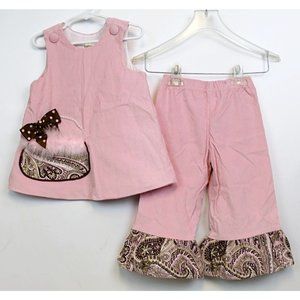 Potato Saks Girls Toddler Sz 3T Pink Corduroy Brown Paisley 2 Pcs Dress Pants